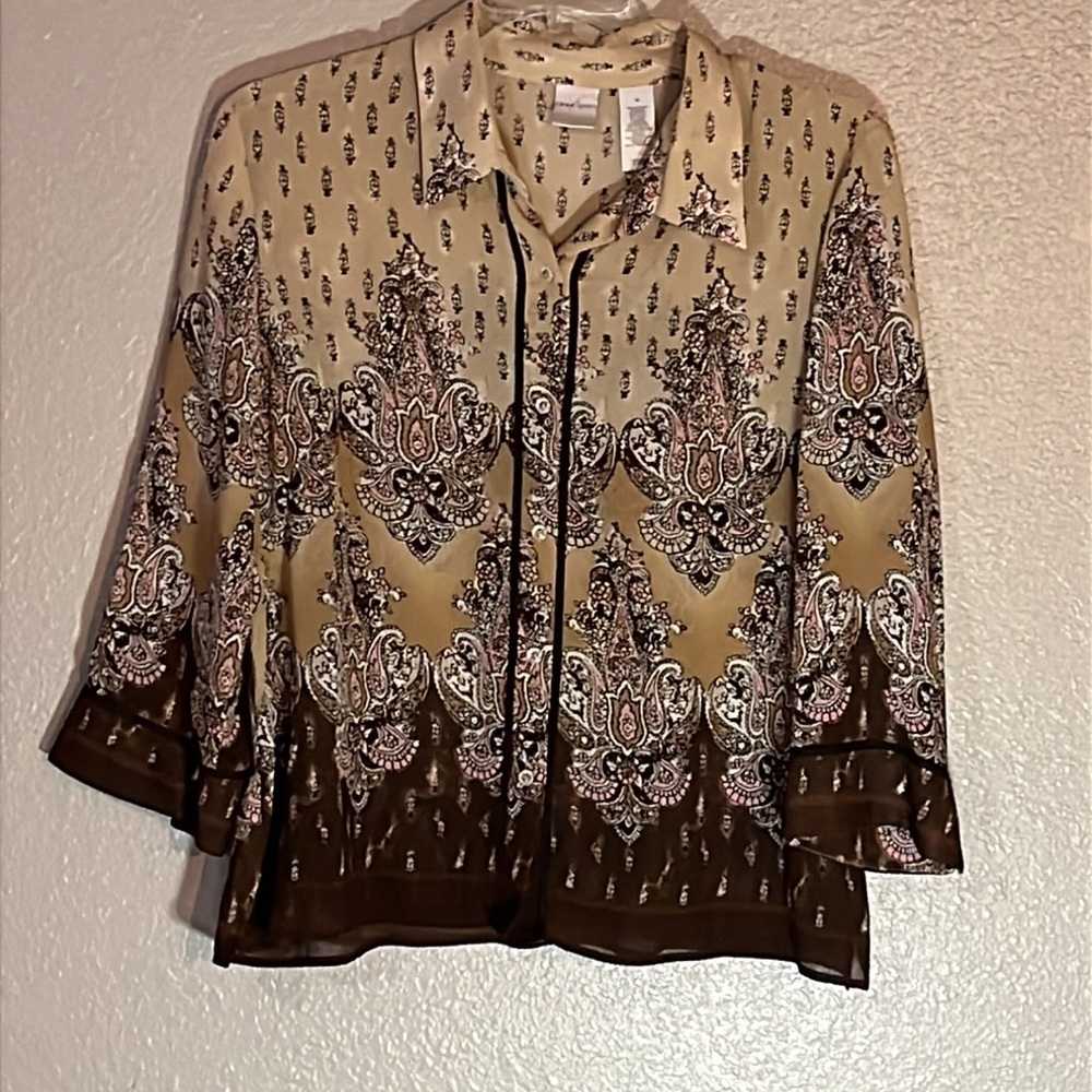 Emma James Floral Print Top in Beige and Pink Size 18
